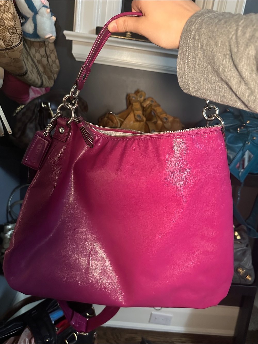 Coach magenta/hot pink Leather poppy shoulder bad - Picture 3 of 7